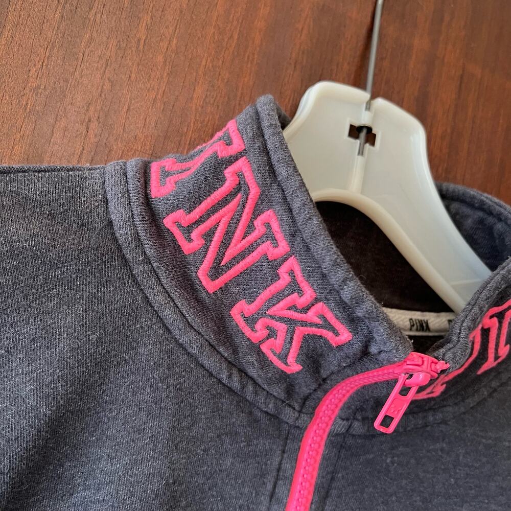 Victoria's Secret PINK 1/4 Zip Pullover Sweatshirt Gray/Pink Logo Size Small - Picture 5 of 11